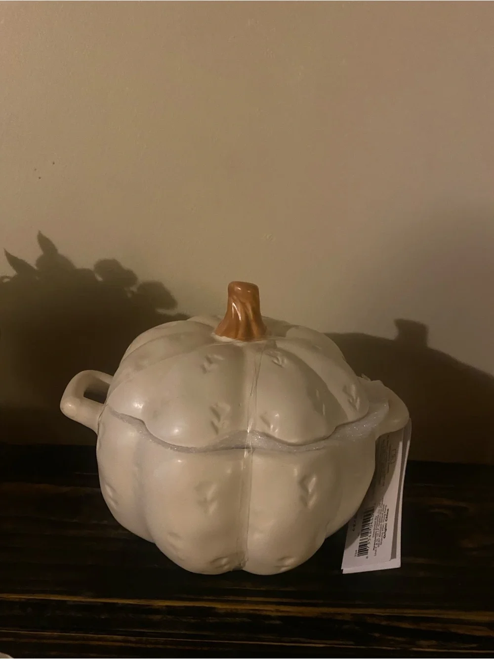 Ceramic Pumpkin Lidded Serving Dish - Cream with Gold Stem